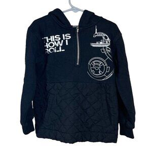 Disney Kids 1/4 Zip Pullover Sweatshirt Bb8 Star Wars Quilted Hood Black Size XS